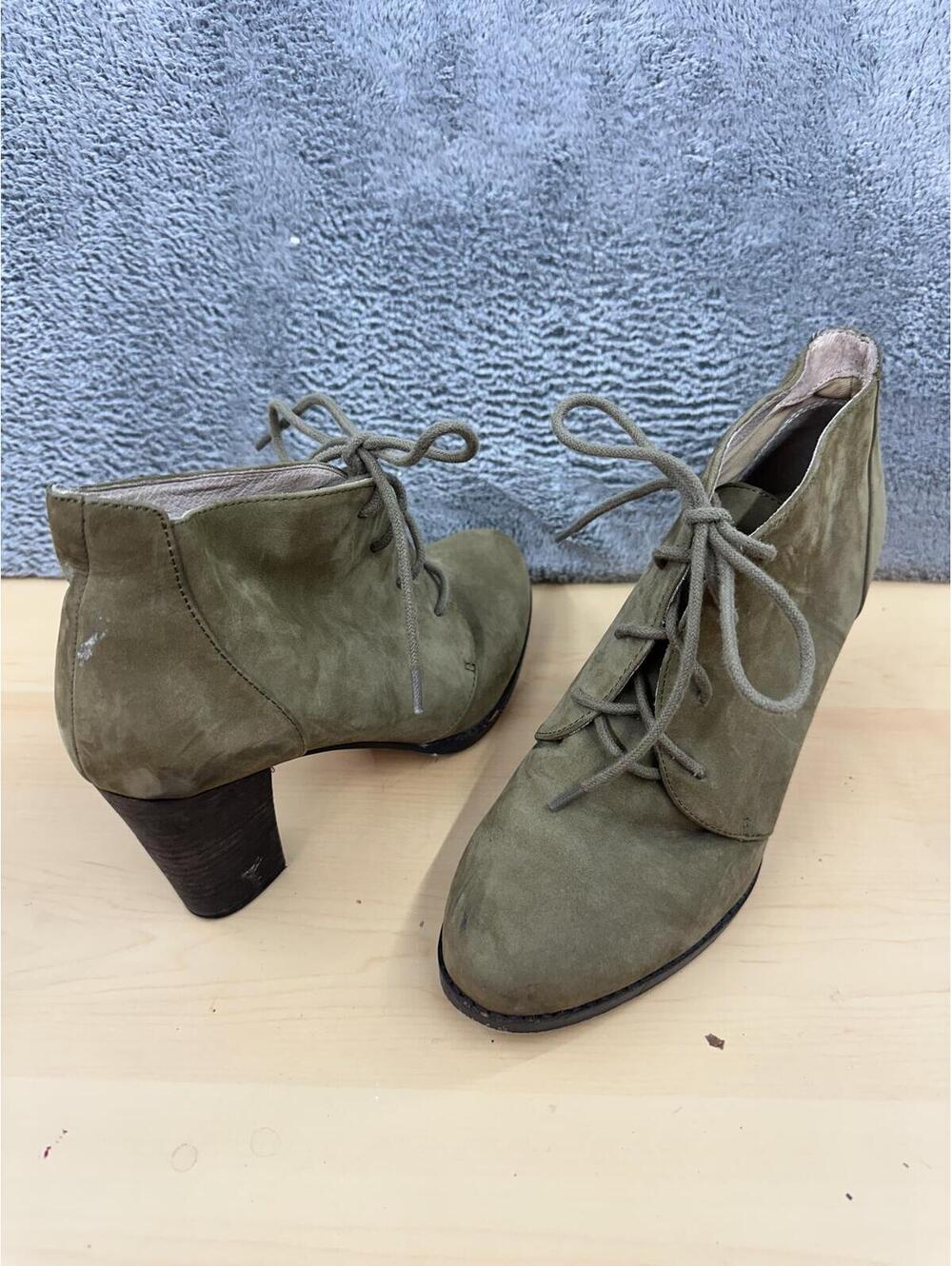 Lands' End‎ Olive Green Suede Lace Up Heeled Ankle Boots